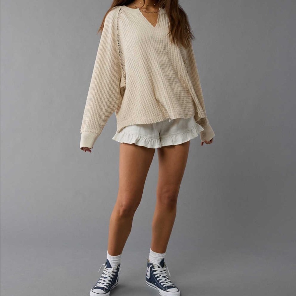 American Eagle Big Hug waffle knit notch neck oversized top sweatshirt M - Picture 11 of 12